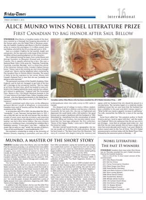 Alice Munro Wins Nobel Literature Prize First Canadian to Bag Honor After Saul Bellow