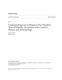 Understanding Garcia Marquez's One Hundred Years of Solitude: an Analysis with a Lens for History and Anthropology John D