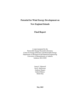 Potential for Wind Energy Development on New England Islands