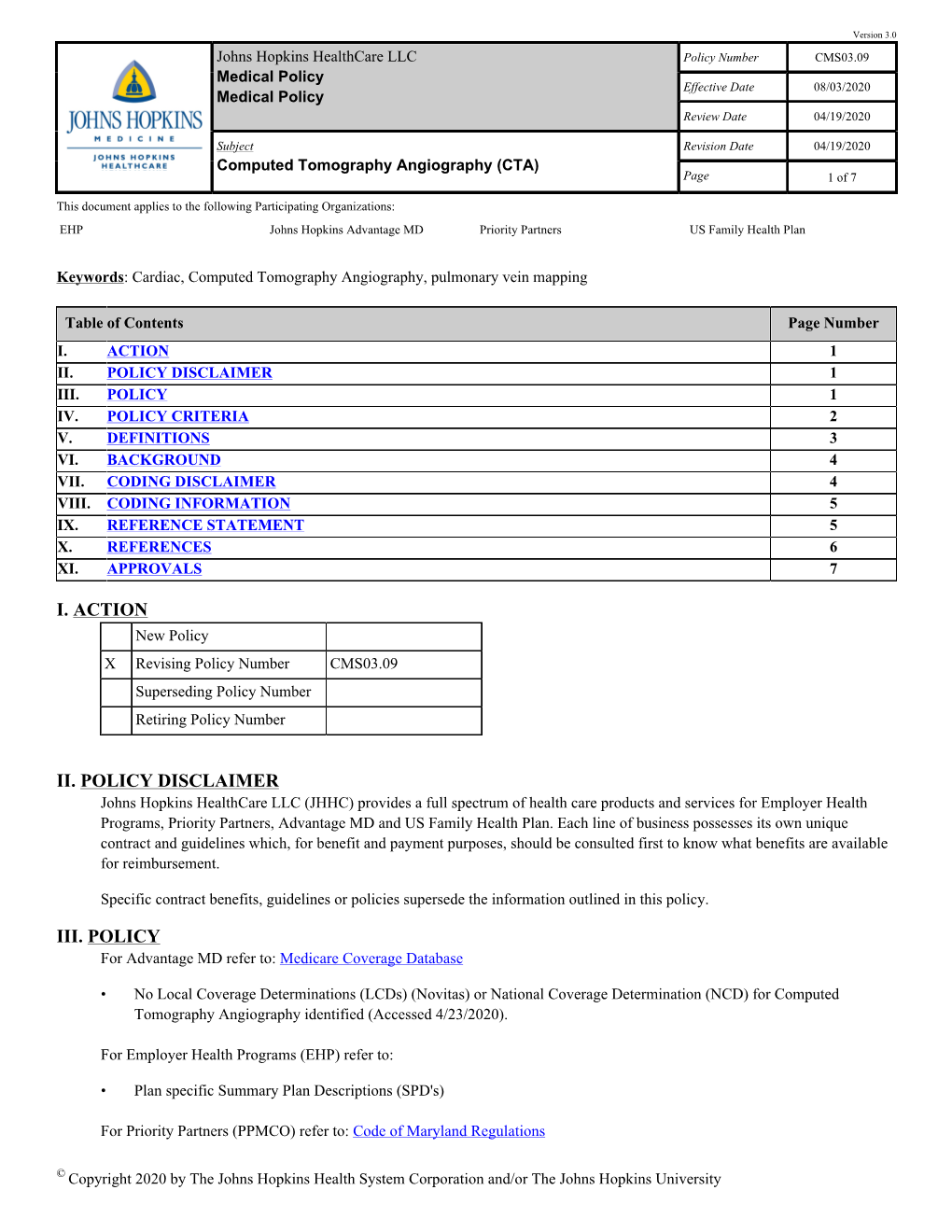 Computed Tomography Angiography (CTA) Page 1 of 7