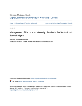 Management of Records in University Libraries in the South-South Zone of Nigeria