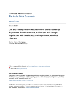 Diet and Feeding-Related Morphometrics of the Blackstripe Topminnow