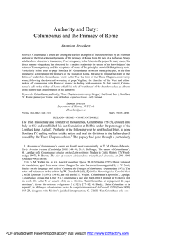 Authority and Duty: Columbanus and the Primacy of Rome