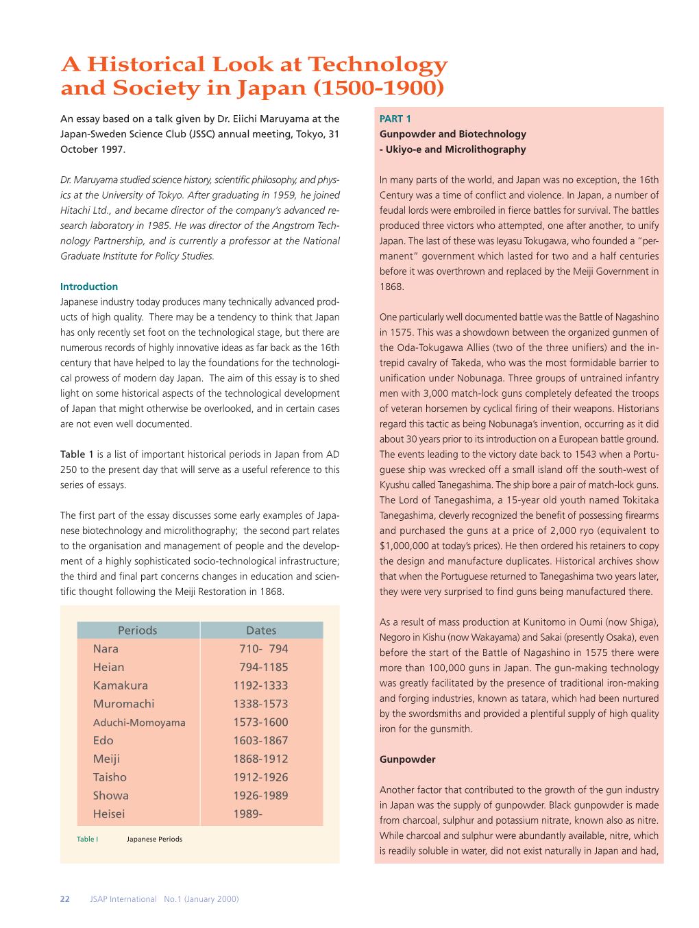 A Historical Look at Technology and Society in Japan (1500-1900)