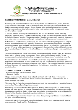 Letter to Members - January 2021