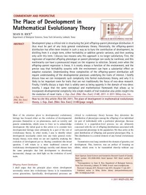 The Place of Development in Mathematical Evolutionary Theory SEAN H