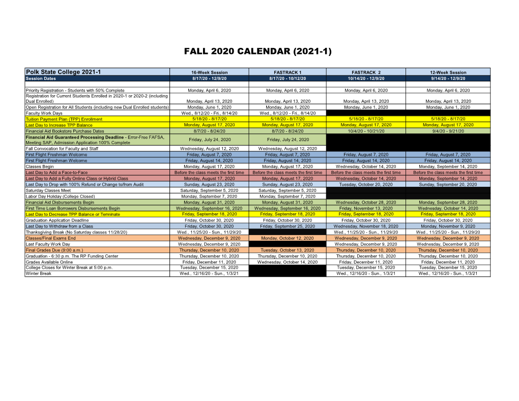 Fall 2020 Calendar (2021-1)