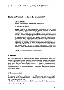 Studies in Geraniale: 1. the Nodal Organization*