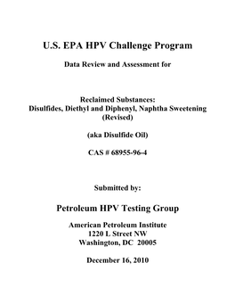 Disulfide Oil (DSO) HPV Data Review & Assessment