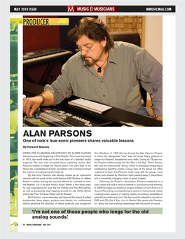 ALAN PARSONS One of Rock’S True Sonic Pioneers Shares Valuable Lessons by Howard Massey