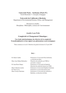Sorbonne (Paris IV) Université De Californie À Berkeley Complexité Et