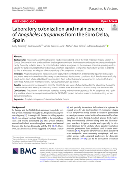 Anopheles Atroparvus from the Ebro Delta, Spain Lotty Birnberg1, Carles Aranda1,2, Sandra Talavera1, Ana I