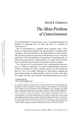 David J. Chalmers the Meta-Problem of Consciousness