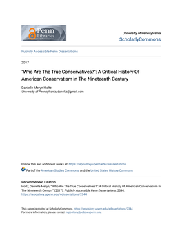 "Who Are the True Conservatives?": a Critical History of American Conservatism in the Nineteenth Century