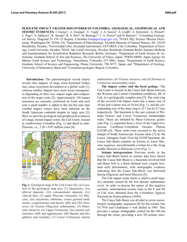Pliocene Impact Crater Discovered in Colombia: Geological, Geophysical and Seismic Evidences