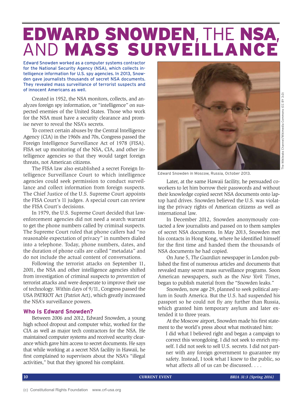 Edward Snowden, the Nsa, and Mass Surveillance