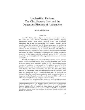 Unclassified Fictions: the CIA, Secrecy Law, and the Dangerous Rhetoric of Authenticity