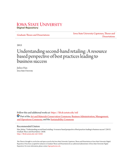 "Understanding Second-Hand Retailing: a Resource Based Perspective of Best Practices Leading to Business Success" (2013)