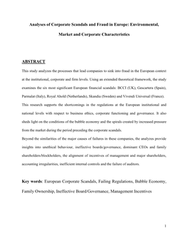 Analyses of Corporate Scandals and Fraud in Europe: Environmental