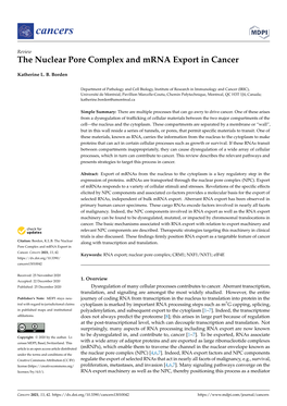 The Nuclear Pore Complex and Mrna Export in Cancer