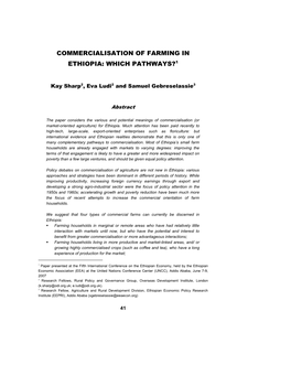 Commercialisation of Farming in Ethiopia: Which Pathways?1
