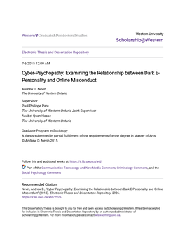 Cyber-Psychopathy: Examining the Relationship Between Dark E- Personality and Online Misconduct