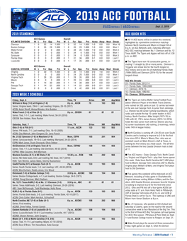 2019 Standings Acc Quick Hits 2019 Week 2 Schedule