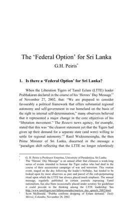 The 'Federal Option' for Sri Lanka