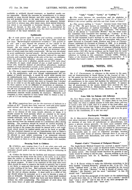 172 JAN. 29, 1944 LETTERS, NOTES, and ANSWETRS MEDICALBRITISHJOURNAL Br Med J: First Published As 10.1136/Bmj.1.4334.172-A on 29 January 1944