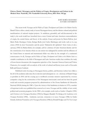 Chávez, Daniel. Nicaragua and the Politics of Utopia. Development and Culture in the Modern State. Nashville, TN: Vanderbilt University Press, 2015