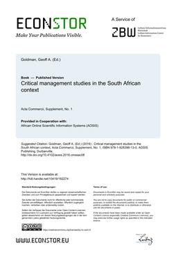 Critical Management Studies in the South African Context