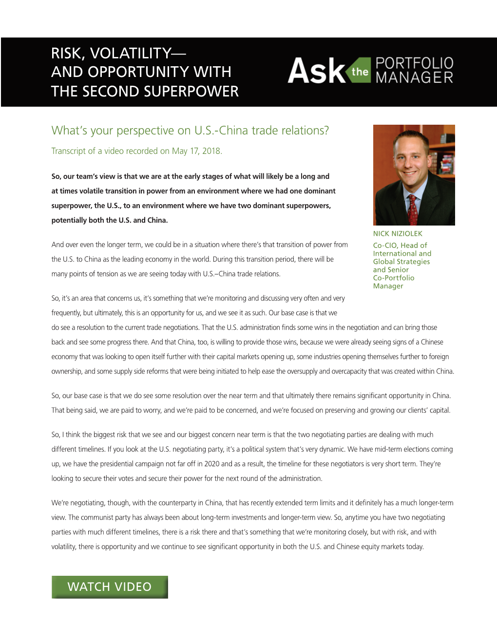 Risk, Volatility— and Opportunity with the Second Superpower