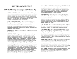 LIST of PARTICIPANTS in BSC 2020 Foreign Languages and Cultures