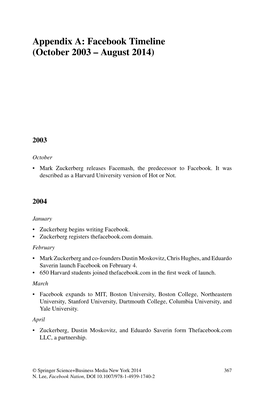 Appendix A: Facebook Timeline (October 2003 – August 2014)