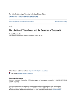 The Libellus of Telesphorus and the Decretals of Gregory IX