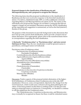 Proposed Changes to the Classification of Basidiomycota and Microsporidiomycota, and a Proposal to Recognize the Dikarya