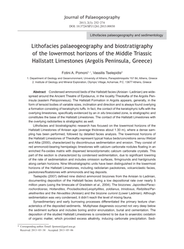 Lithofacies Palaeogeography and Biostratigraphy of the Lowermost Horizons of the Middle Triassic Hallstatt Limestones (Argolis Peninsula, Greece)