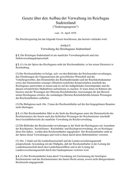 Gesetz Über Den Aufbau Der Verwaltung Im Reichsgau Sudetenland ("Sudetengaugesetz")
