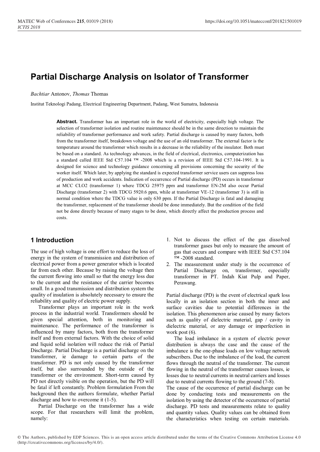 Partial Discharge Analysis on Isolator of Transformer