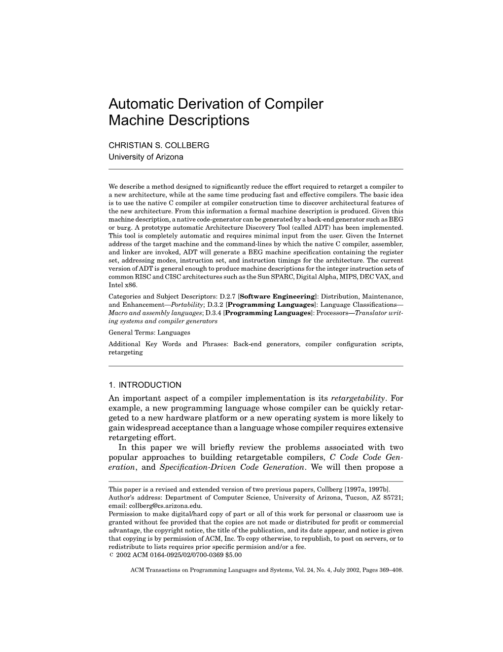 Automatic Derivation of Compiler Machine Descriptions
