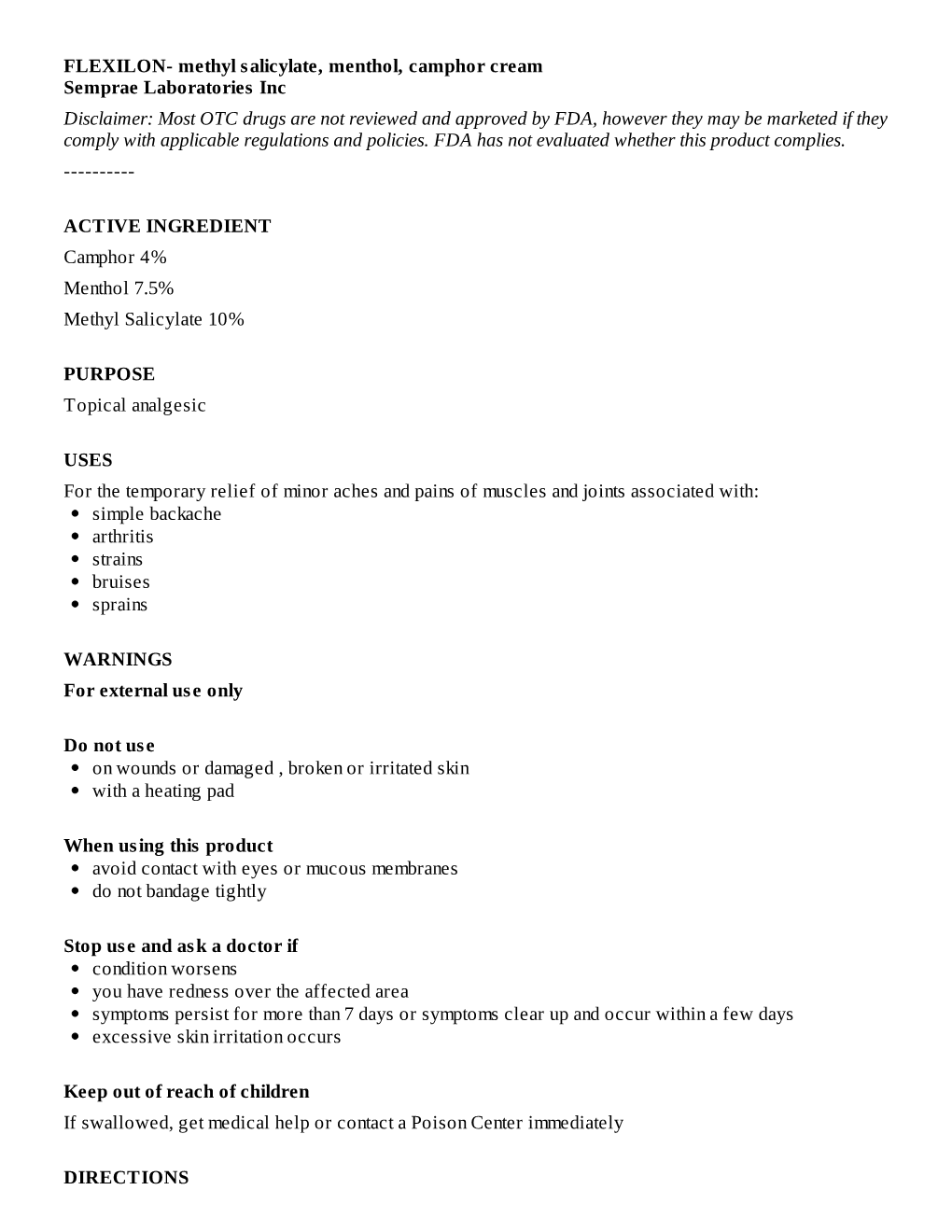 Methyl Salicylate, Menthol, Camphor Cream Semprae