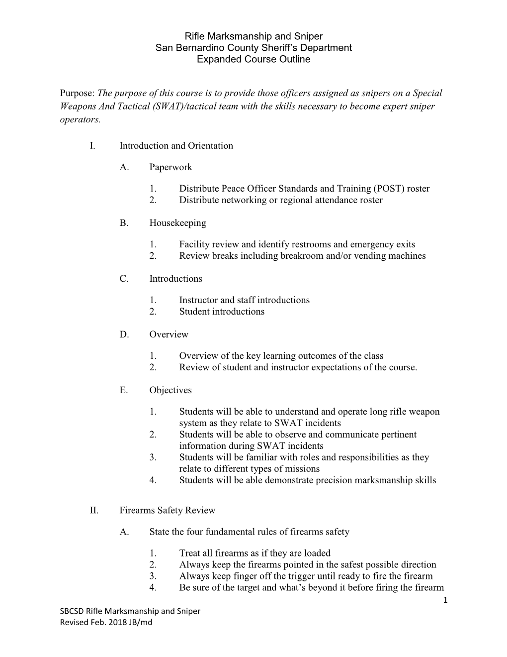 Rifle Marksmanship and Sniper Expanded Course Outline