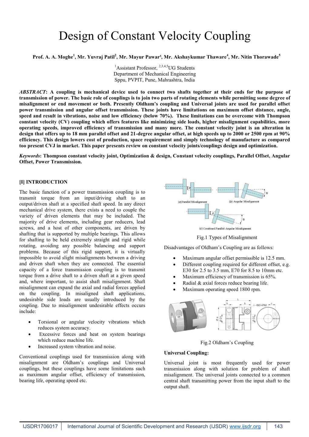 Design of Constant Velocity Coupling