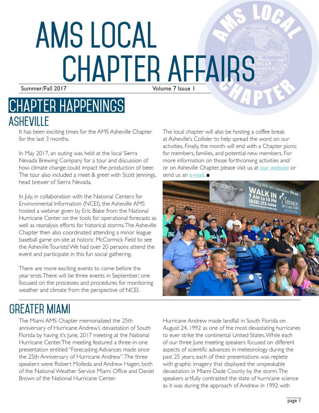 AMS Local Chapter Newsletter Volume 7 Issue 1 (Summer/Fall 2017)