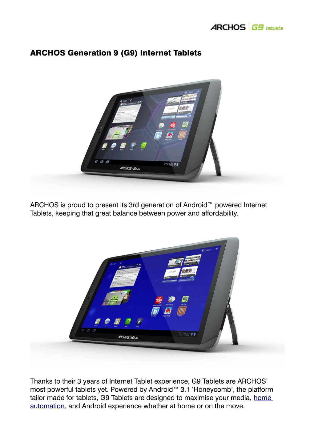 ARCHOS G9 Tablets - Ahead of the Rest