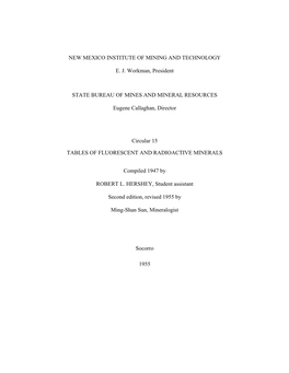 Tables of Fluorescent and Radioactive Minerals