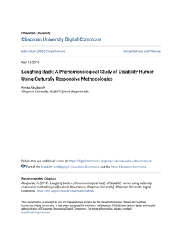 Laughing Back: a Phenomenological Study of Disability Humor Using Culturally Responsive Methodologies