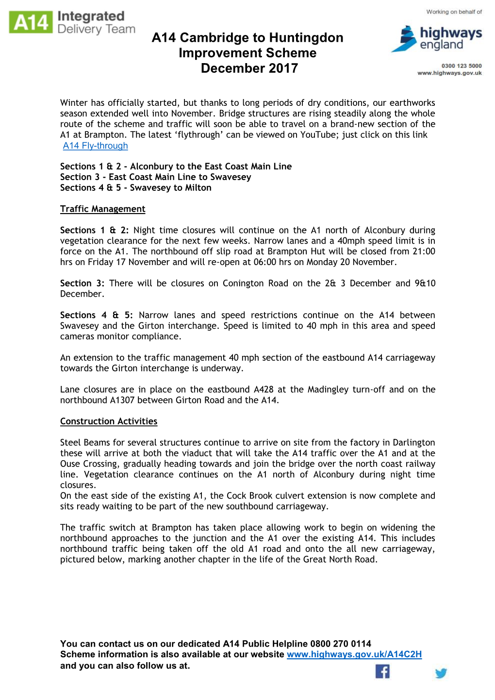 A14 Cambridge to Huntingdon Improvement Scheme December 2017