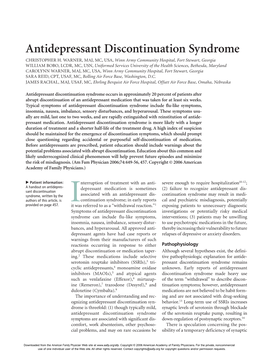Antidepressant Discontinuation Syndrome CHRISTOPHER H