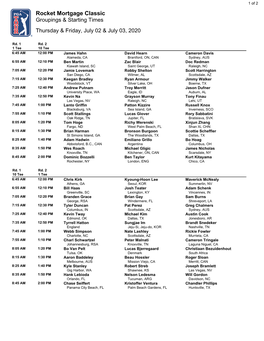 Rocket Mortgage Classic Groupings & Starting Times Thursday & Friday, July 02 & July 03, 2020